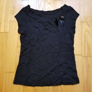 Retro Polka Dot Ribbon Boat Neck Shirt